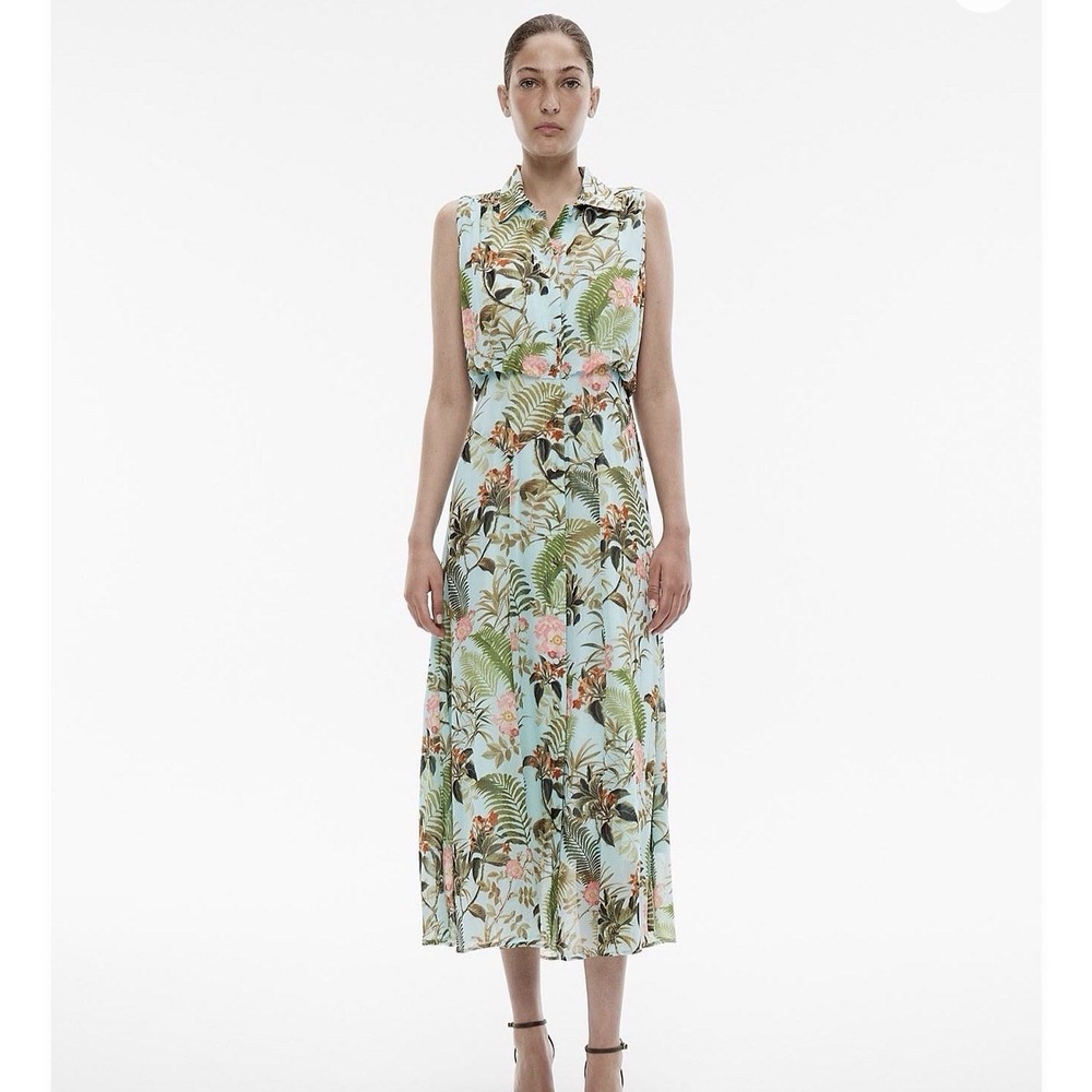 WITCHERY Jungle Canopy Sz 10 Tropical Floral Sleeveless Maxi Dress Flowy Wedding